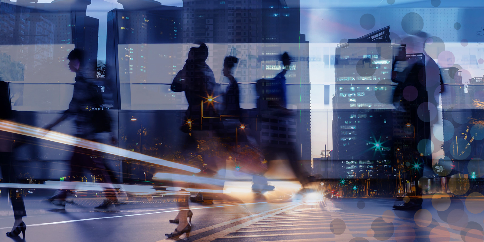 Reflection of people walking in the street in a busy city.